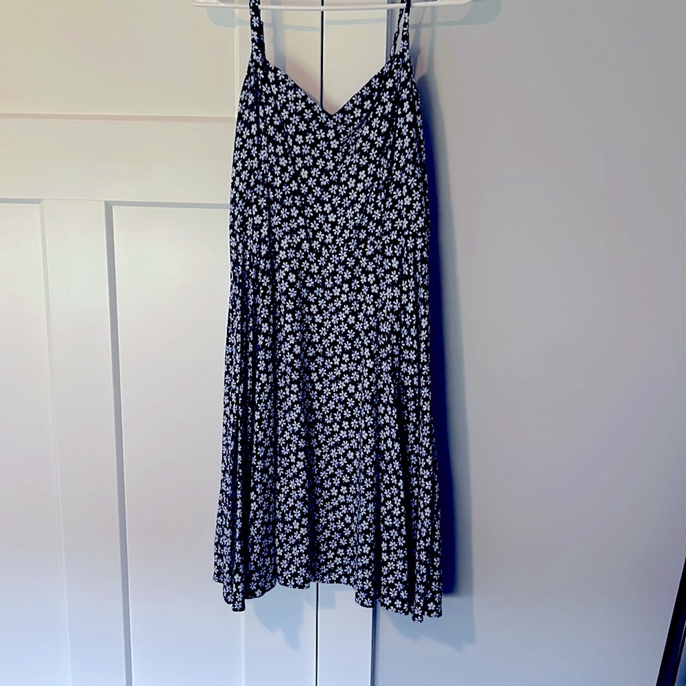 Mid Thigh Length Blue Floral V Neck Dress